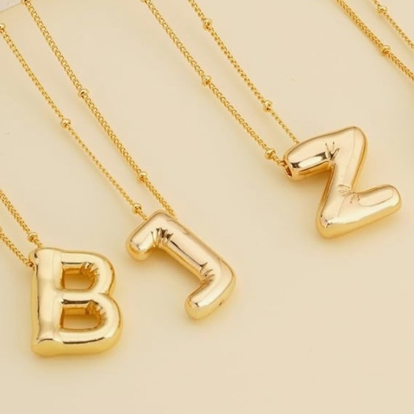 18 KT Gold Plated Bubble Initial All Letters Available Necklace New 17” - Picture 6 of 12